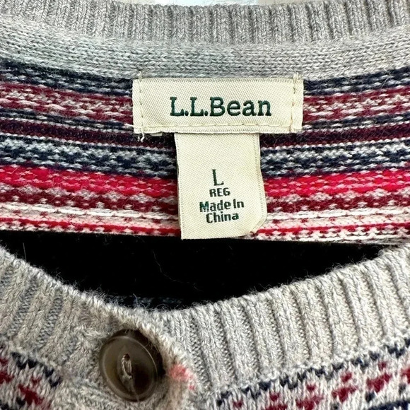 Vintage L.L. Bean Fair Isle Ski Nordic Cashmere Blend Cardigan Size Large L - Picture 3 of 11